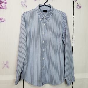 J Crew Blue Striped Button Casual Dress Shirt XL